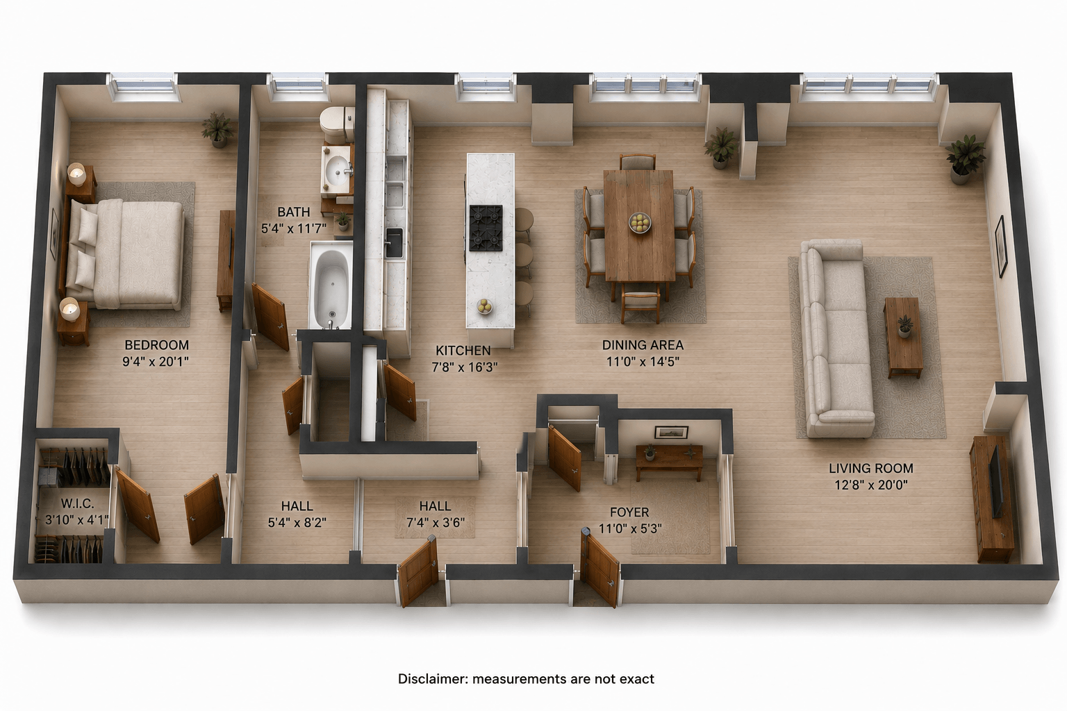 Rendering of the Frisco: Unit 507 floor plan with 1 bedroom[s] and 1 bathroom[s] at The Norman