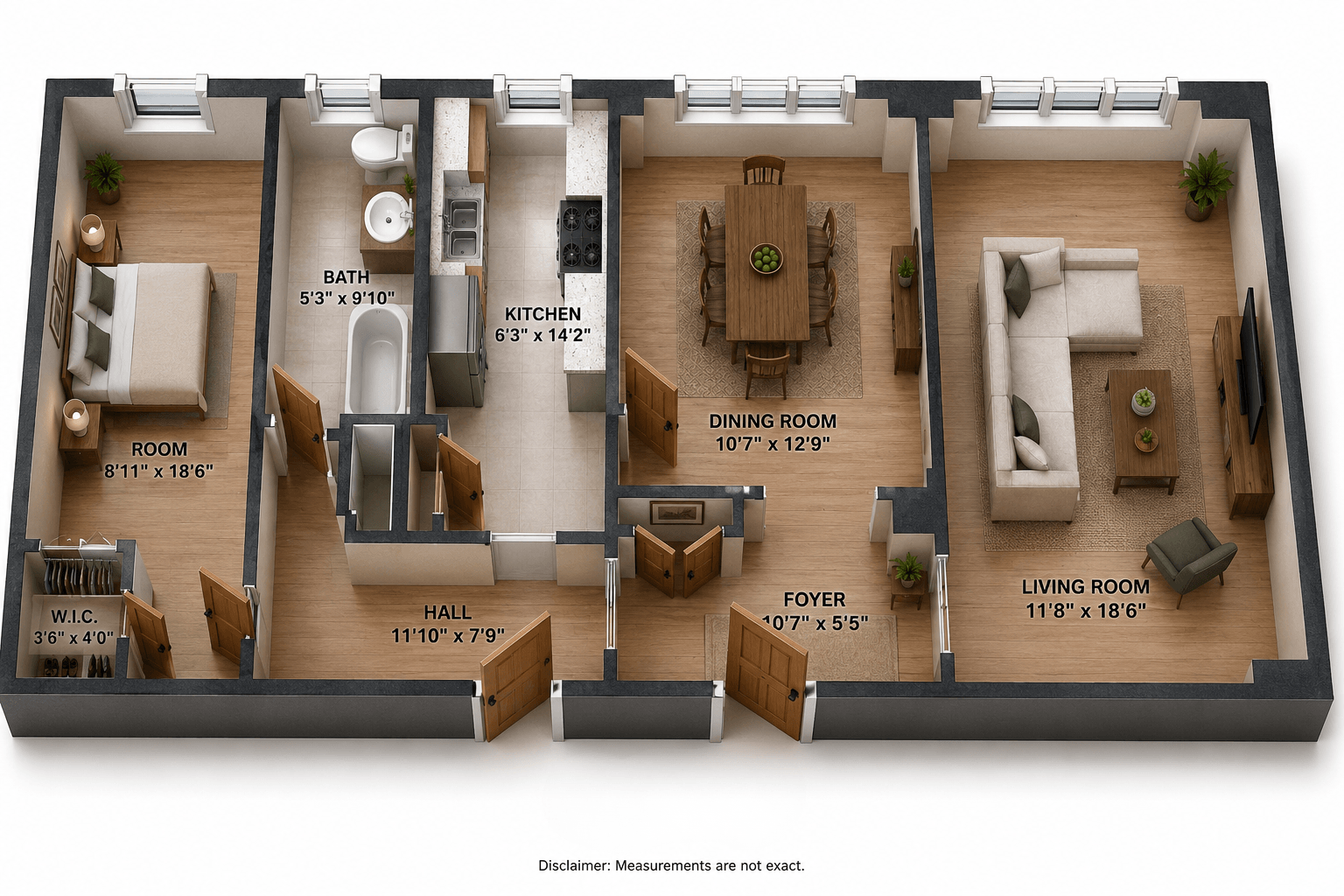 Rendering of the Telluride: Unit 107 floor plan with 1 bedroom[s] and 1 bathroom[s] at The Norman